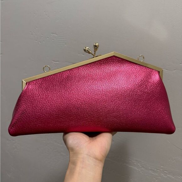 Metallic Magenta Handmade Cowhide leather Unique Frame & Skull Kisslock Purse - Picture 3 of 17